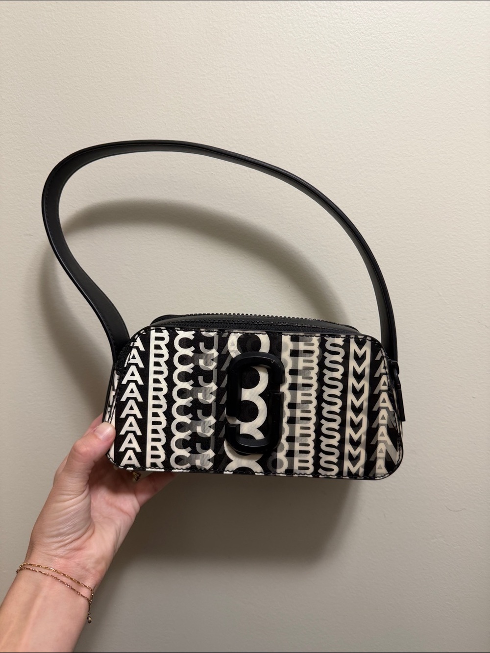Marc Jacobs Black and White Logo Pattern Mini Shoulder Bag